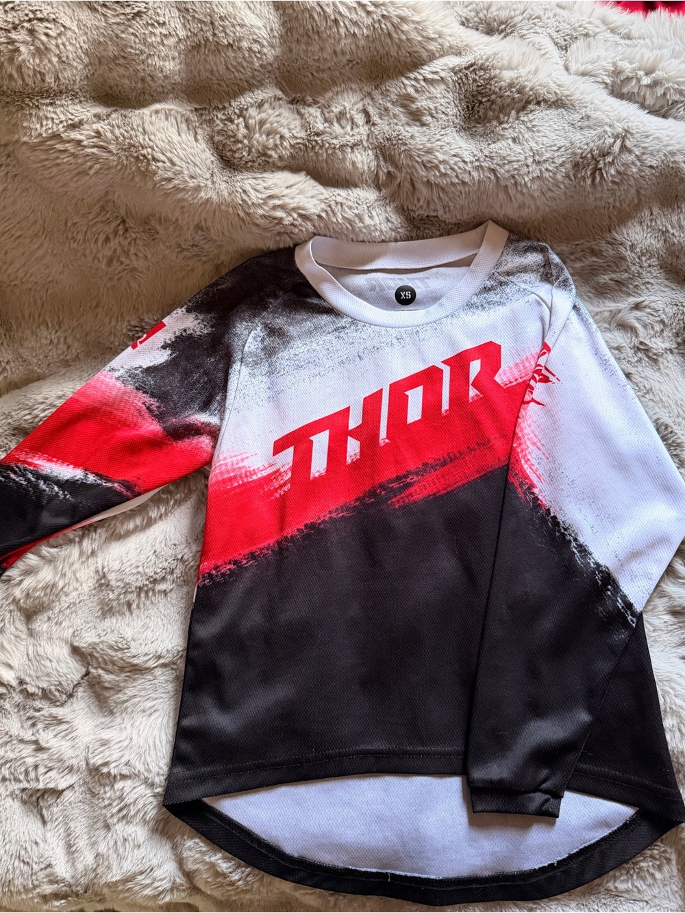 thor Kids Long Sleeve Motocross Jersey in Red, Black & White